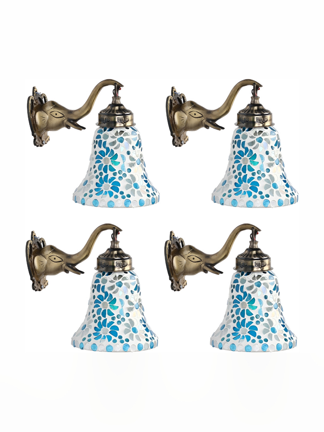

1ST TIME White & Blue 4 Pieces Textured Glass Traditional Wall Lamps