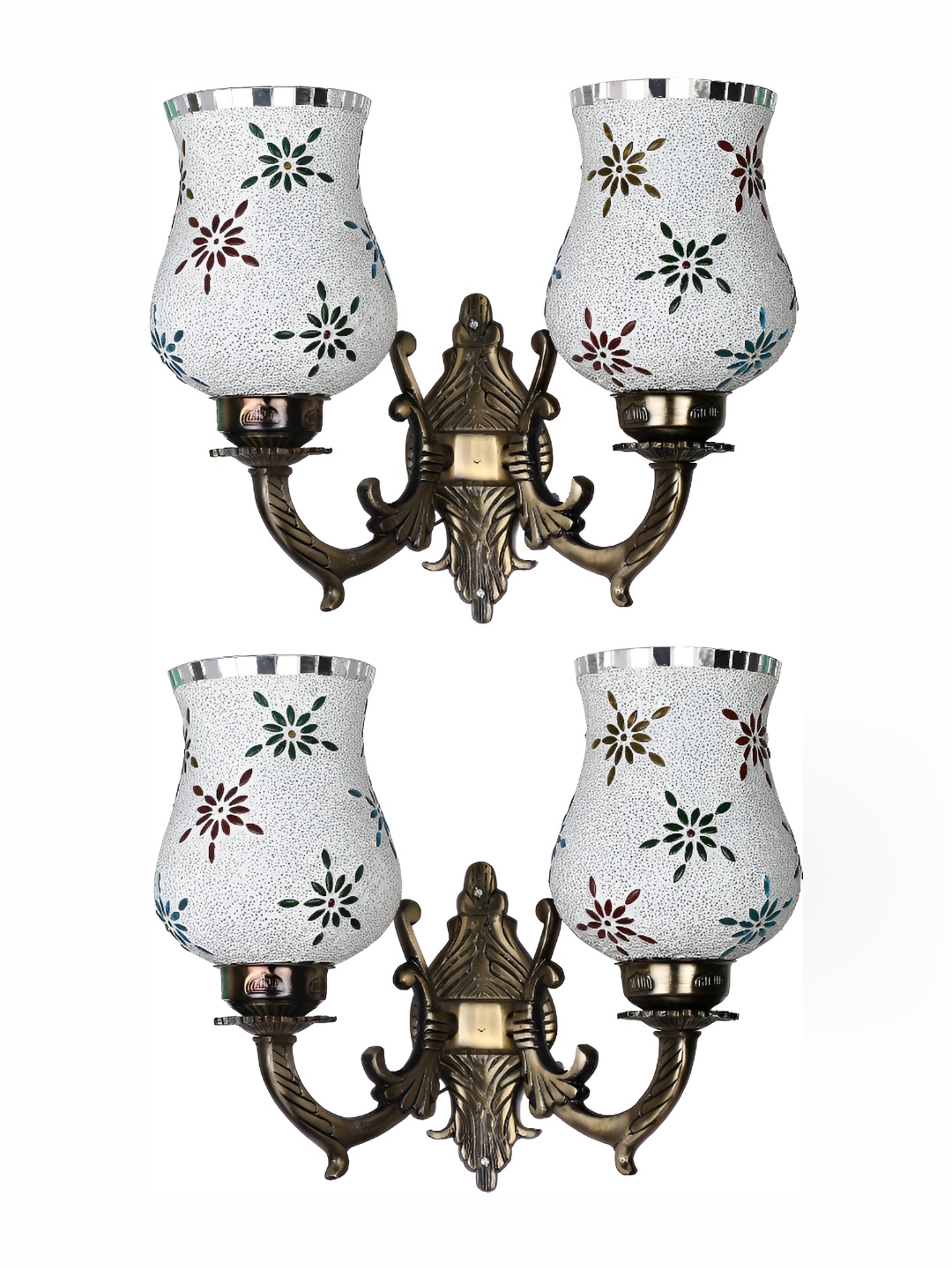 

1ST TIME White and CopperToned 2 Pieces Glass Contemporary Bell Shaped Wall Lamps
