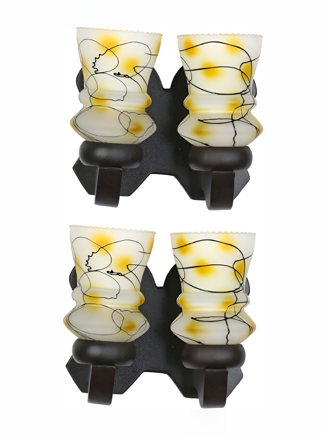 

1ST TIME White & Yellow 2 Pieces Glass Printed Contemporary Bell Shaped Wall Lamps