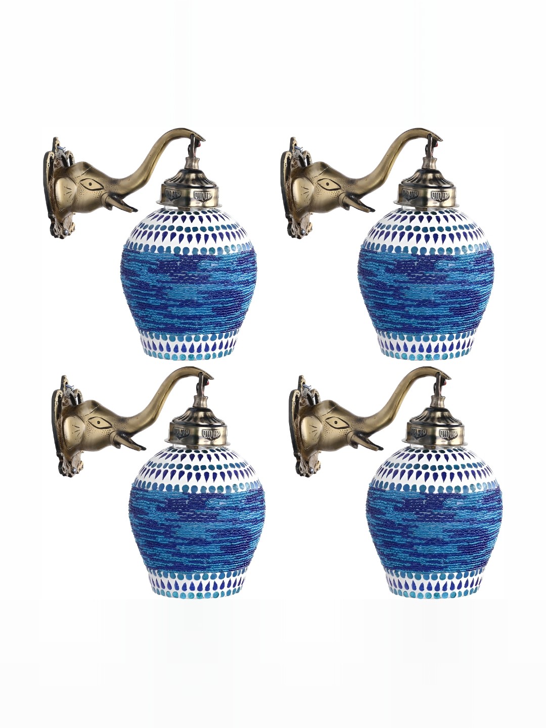 

1ST TIME Blue & White 4 Pieces Glass Printed Contemporary Bell Shaped Wall Lamps