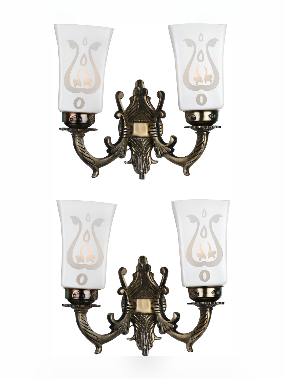 

1ST TIME White & Gold-Toned 2 Pieces Printed Glass Traditional Wall Lamps