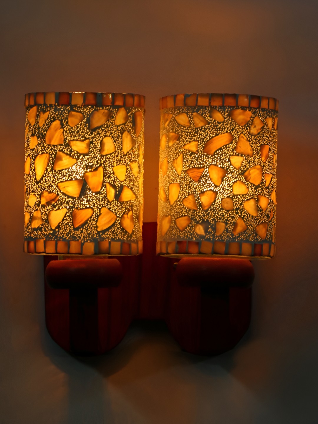 

1ST TIME White & Gold-Toned Printed Glass Contemporary Cylinder Shaped Wall Lamp