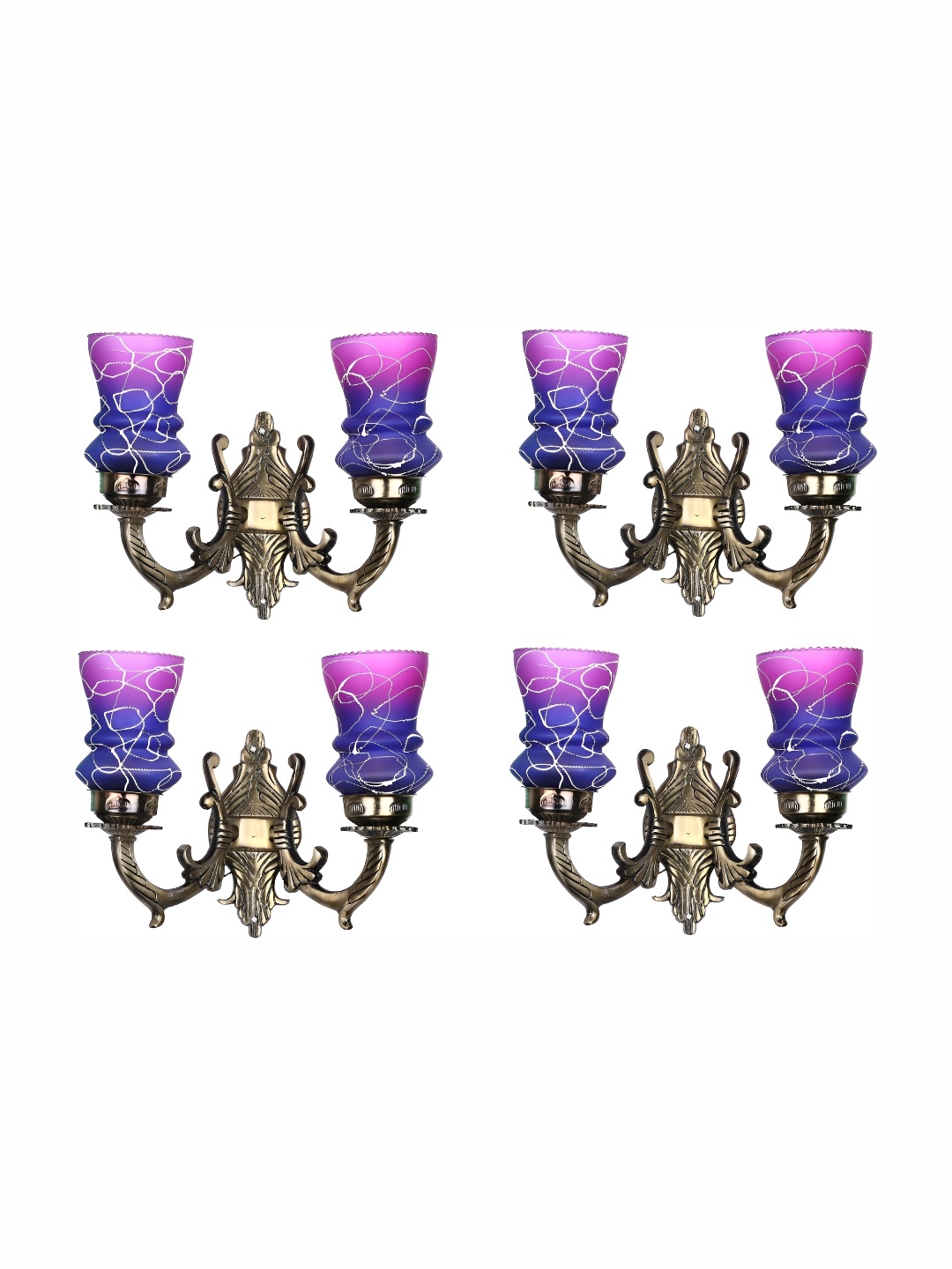 

1ST TIME Bronze-Toned & Purple 4 Pieces Printed Glass Abstract Shaped Wall Lamp
