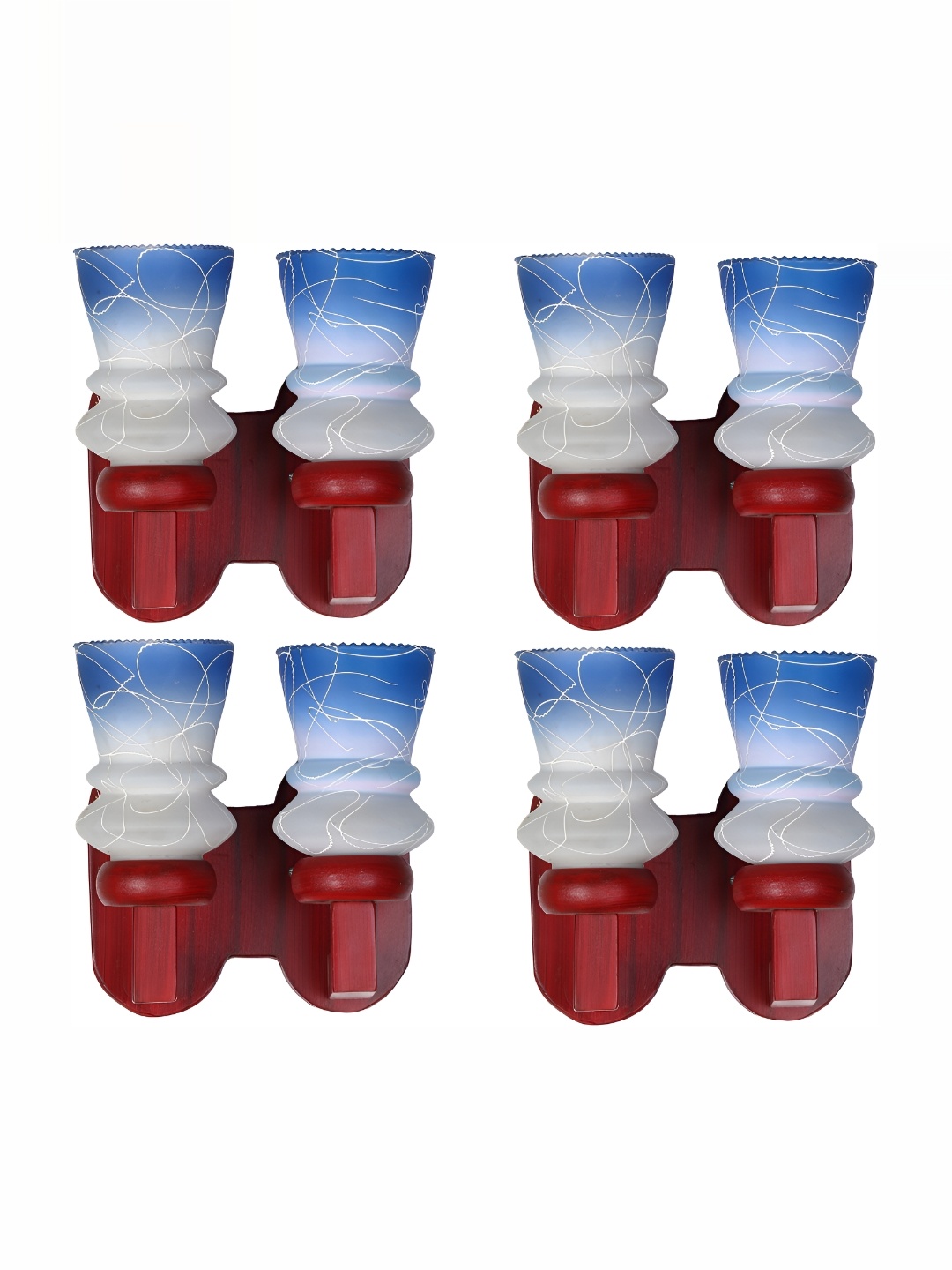 

1ST TIME Blue & White 4 Pieces Printed Glass Traditional Wall Lamps