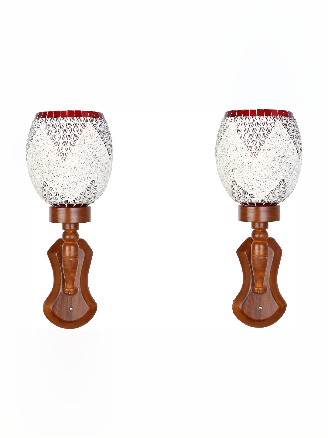 

1ST TIME White & Red 2 Pieces Glass Textured Contemporary Wall Lamps