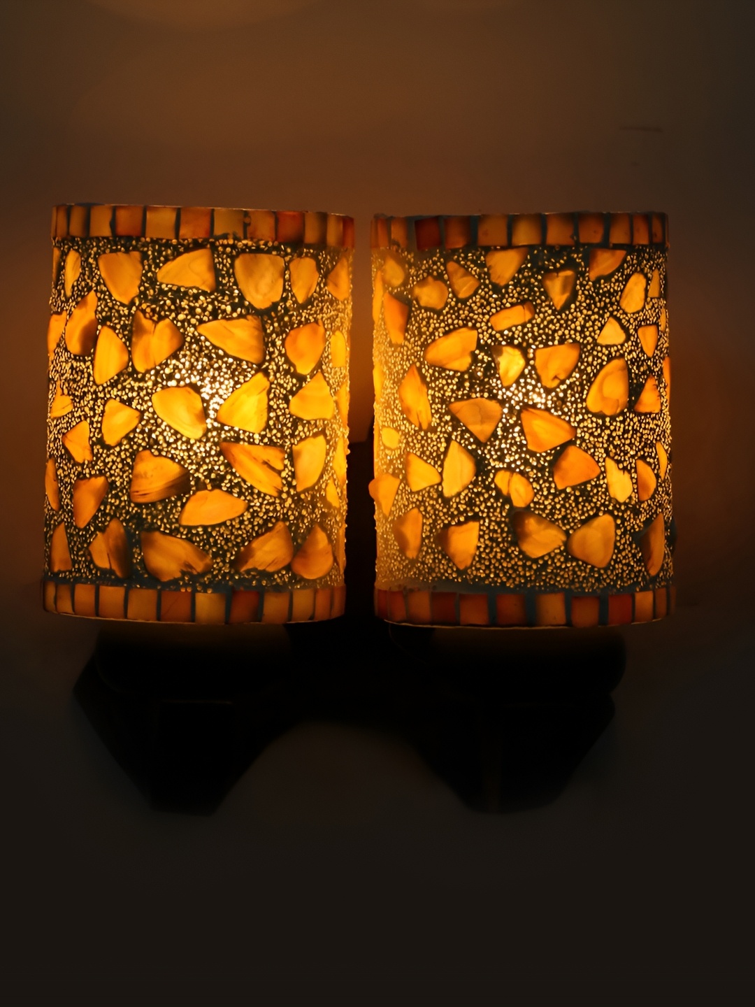 

1ST TIME White & Gold-Toned Glass Textured Cylinder Shaped Contemporary Wall Lamp