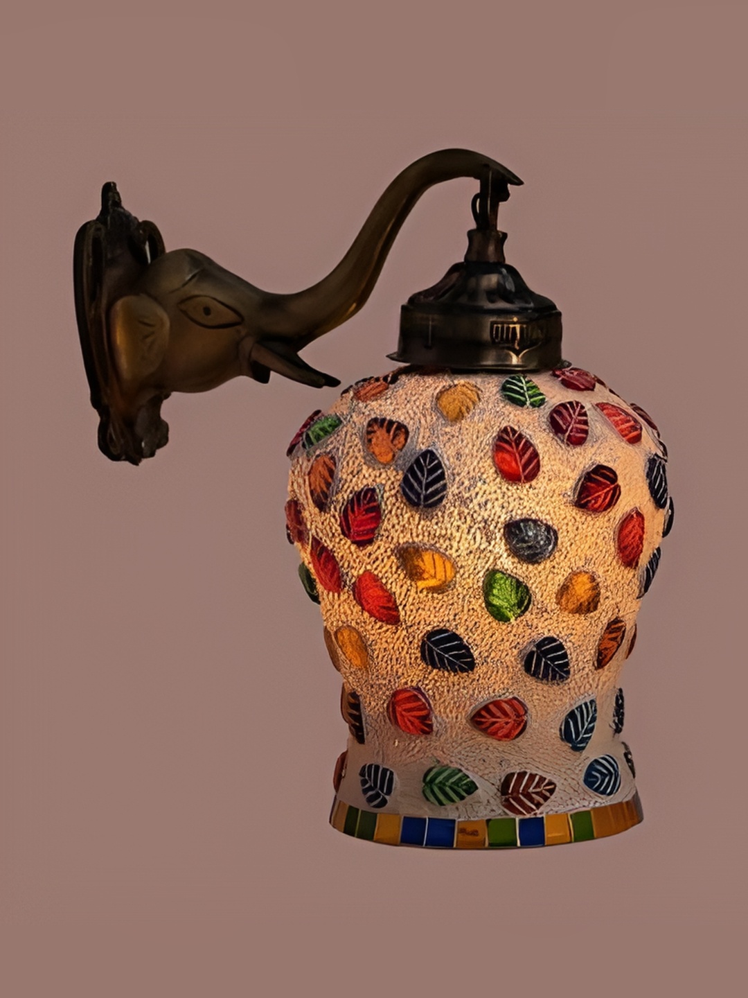 

1ST TIME Orange & Green Textured Glass Traditional Bell Shaped Wall Lamp