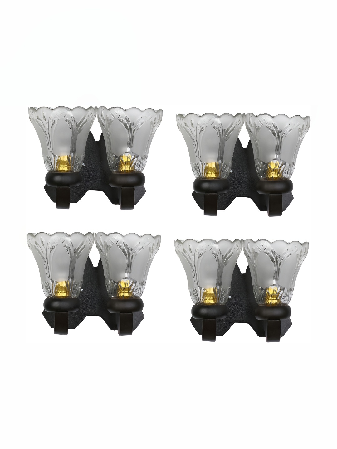 

1ST TIME Transparent & Black 4 Pieces Textured Glass Contemporary Wall Lamp