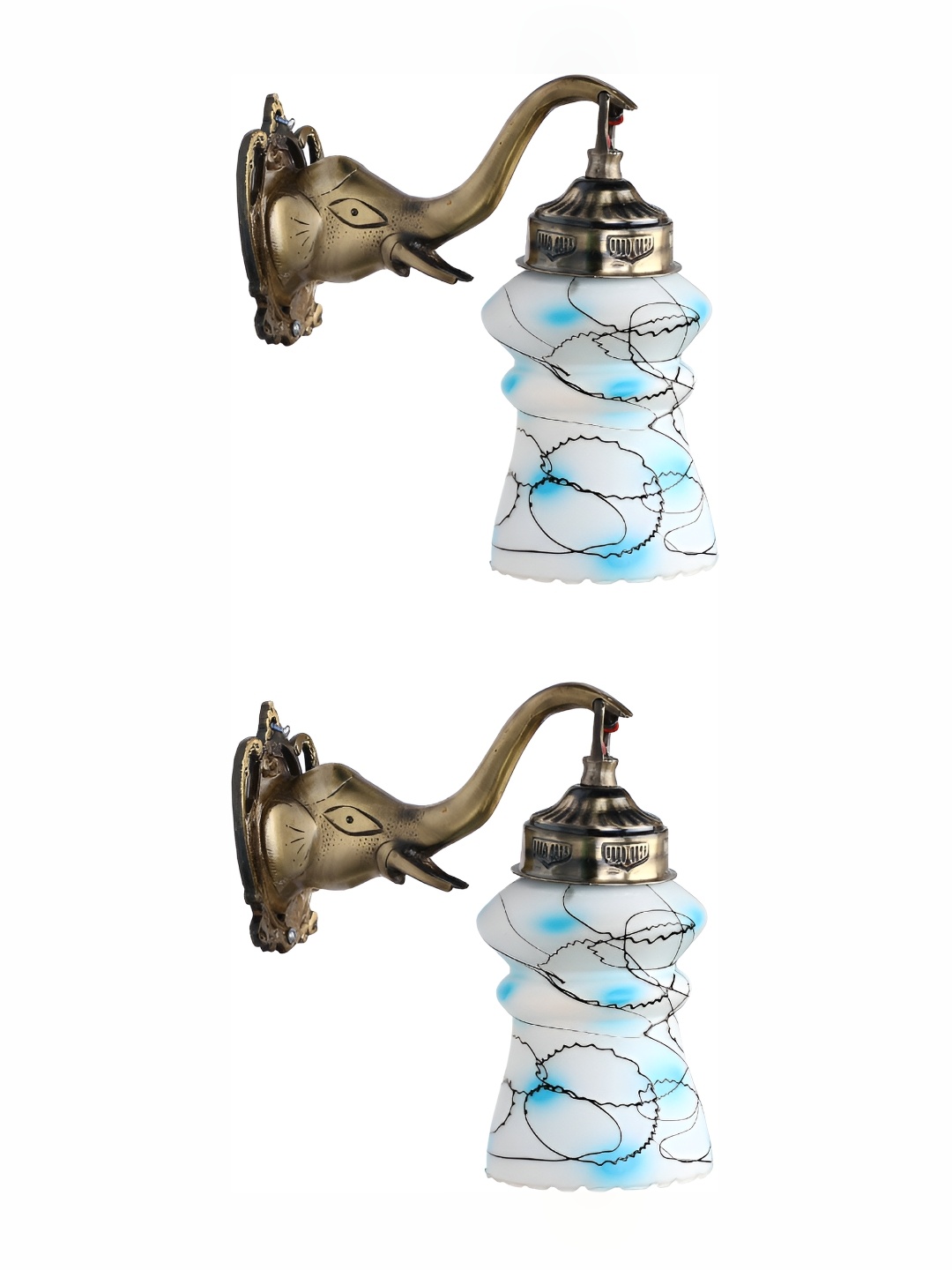 

1ST TIME White & Blue 2 Pieces Printed Glass Traditional Wall Lamps