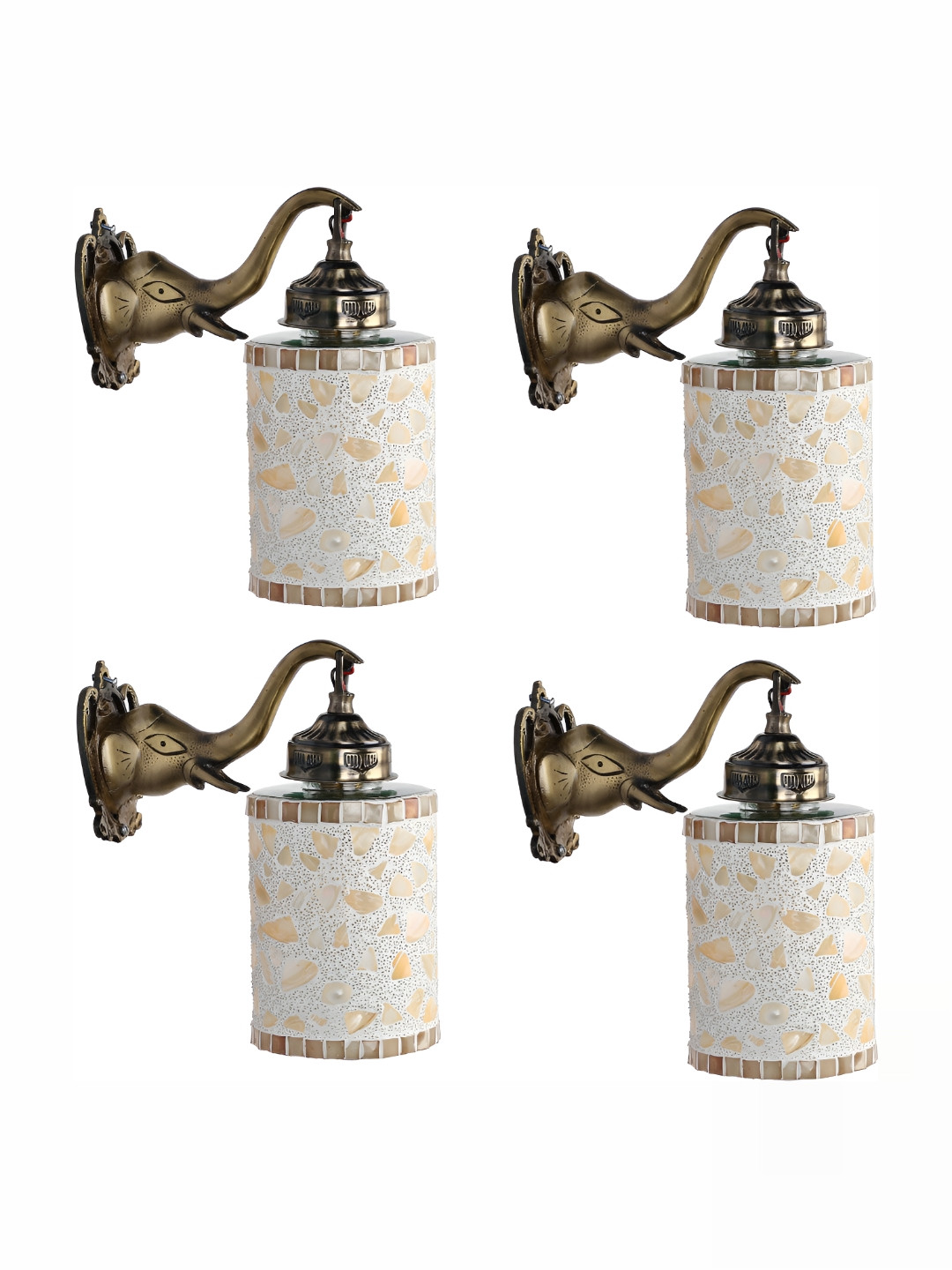 

1ST TIME White & Gold Toned 4 Pieces Textured Glass Contemporary Wall Lamps