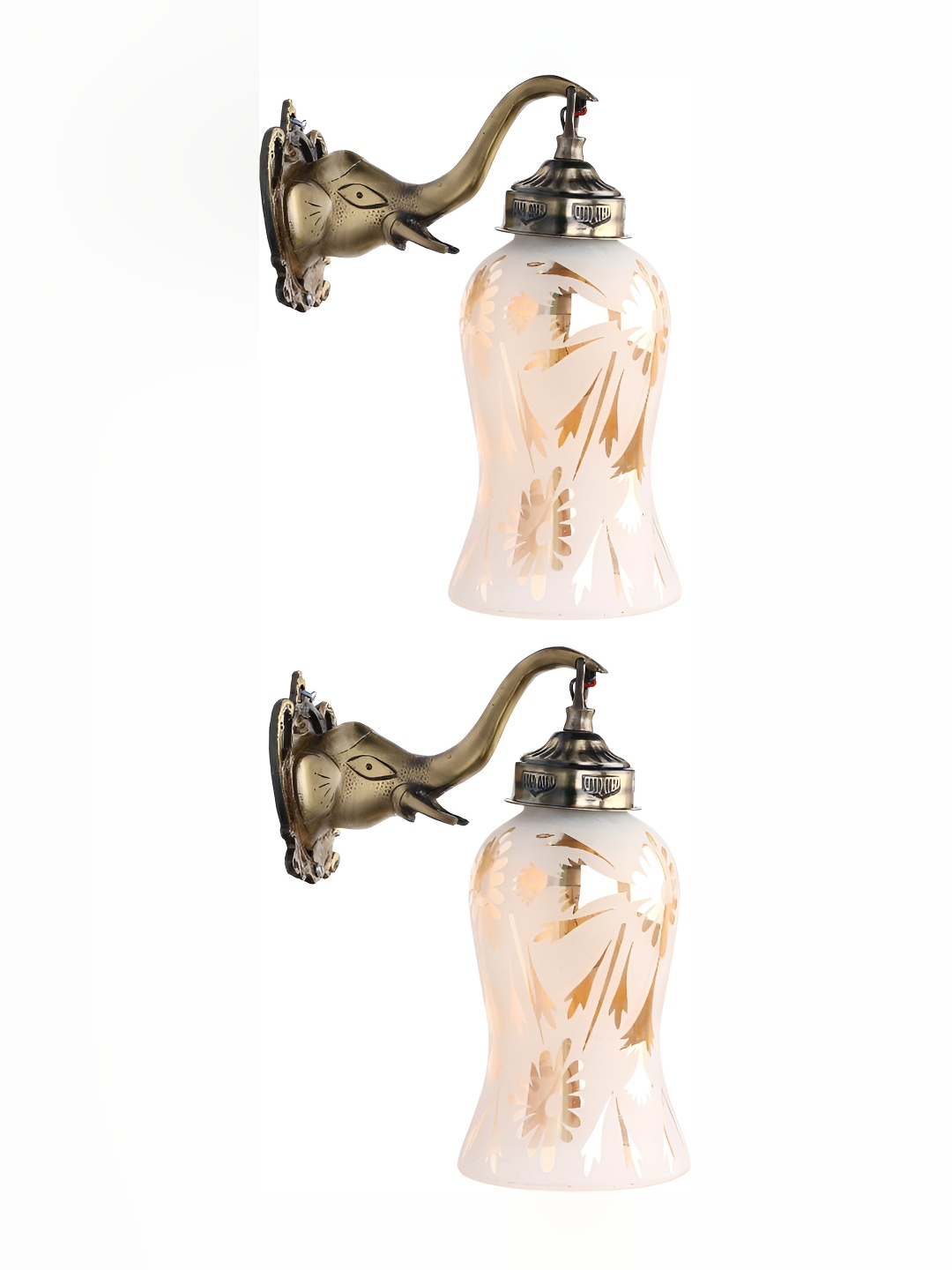 

1ST TIME White & Gold-Toned 2 Pieces Printed Glass Contemporary Wall Lamp