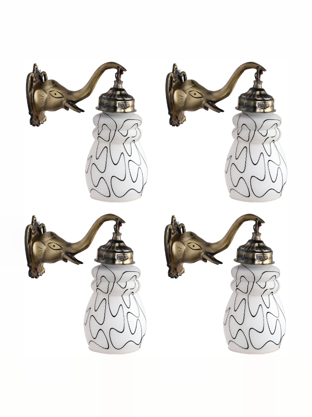

1ST TIME White & Black 4 Pieces Printed Glass Contemporary Bell Shaped Wall Lamps