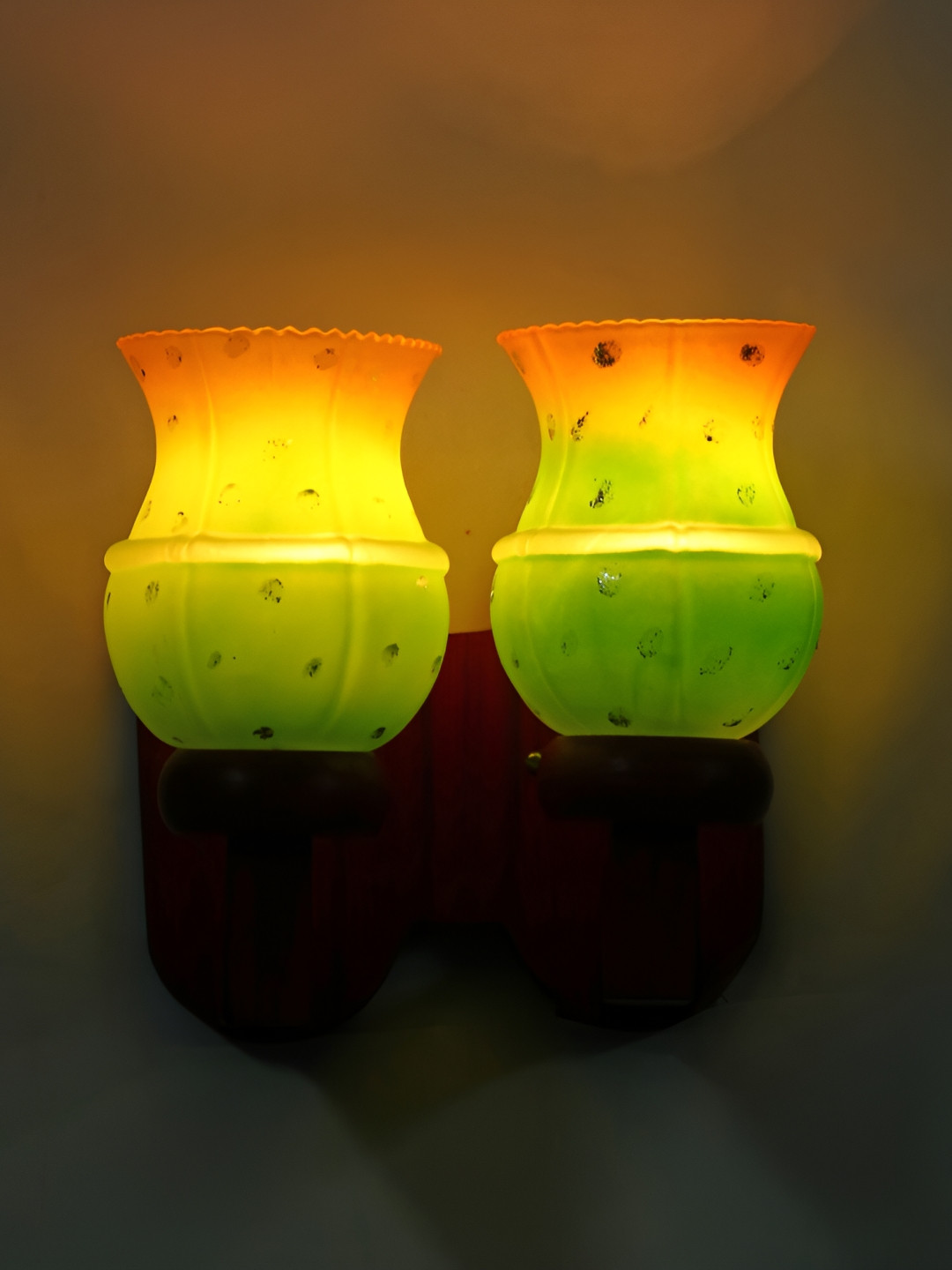 

1ST TIME Green & Yellow Printed Glass Contemporary Bell Shaped Wall Lamp