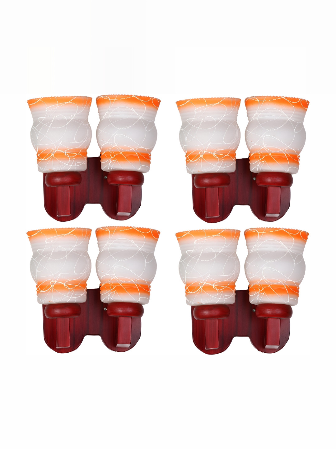 

1ST TIME White & Orange 4 Pieces Printed Glass Abstract Shaped Contemporary Wall Lamp