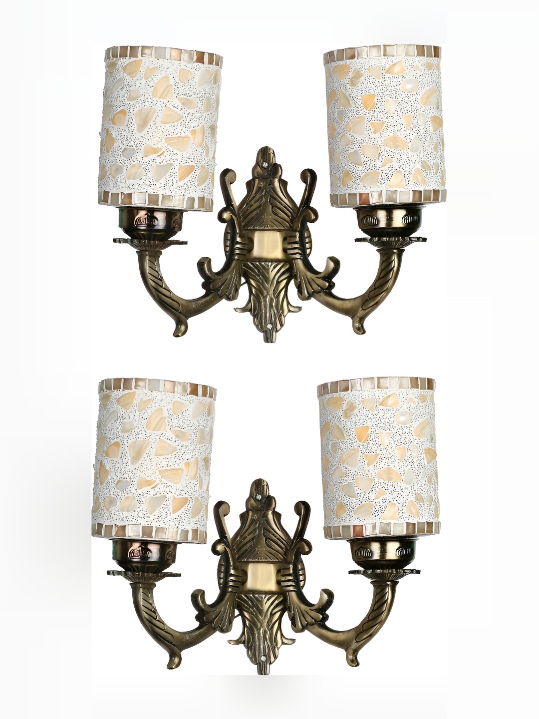 

1ST TIME White & Gold-Toned 2 Pieces Textured Glass Cylinder Shaped Contemporary Wall Lamp