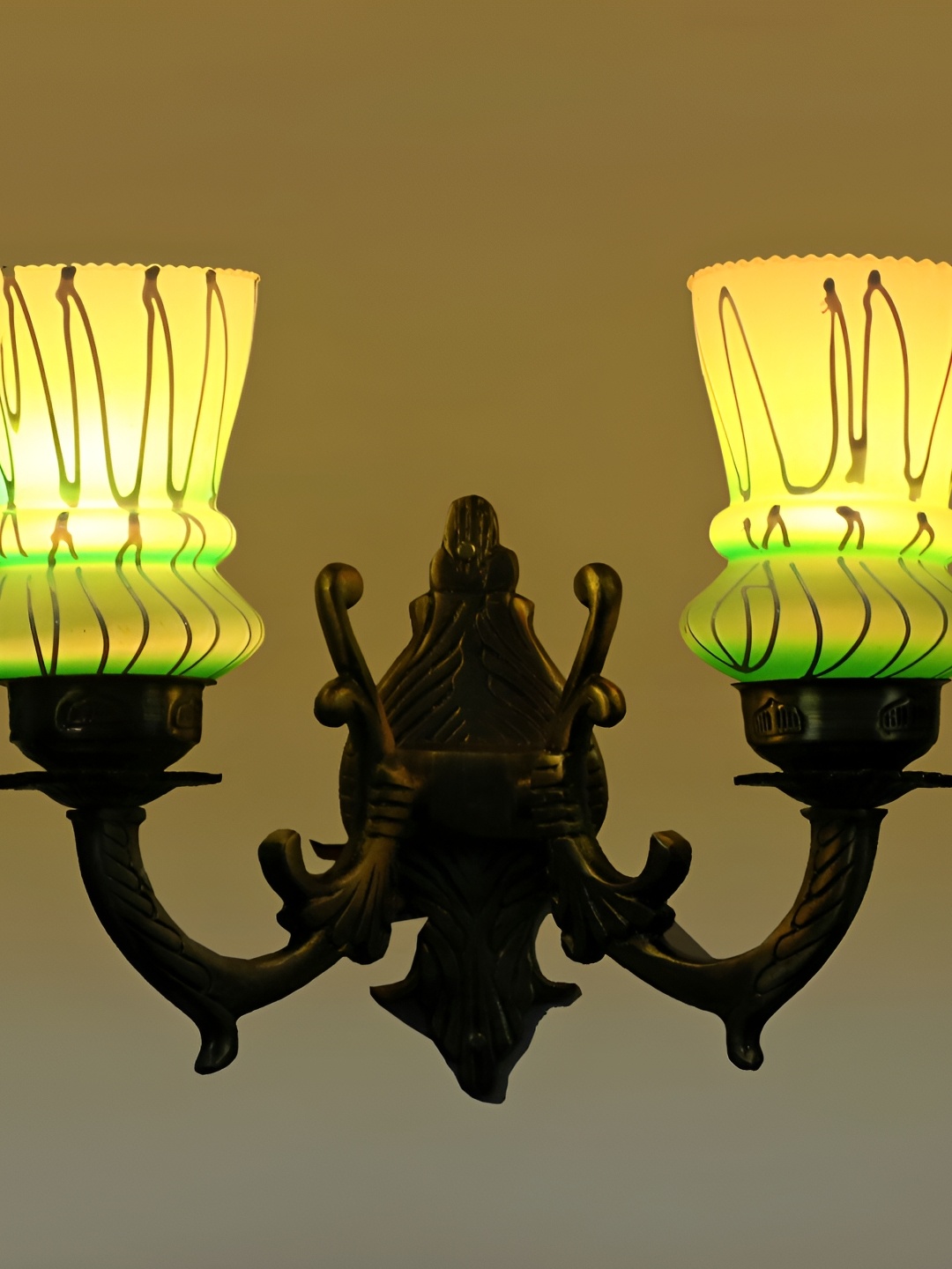 

1ST TIME Green & White Printed Glass Contemporary Bell Shaped Wall Lamp