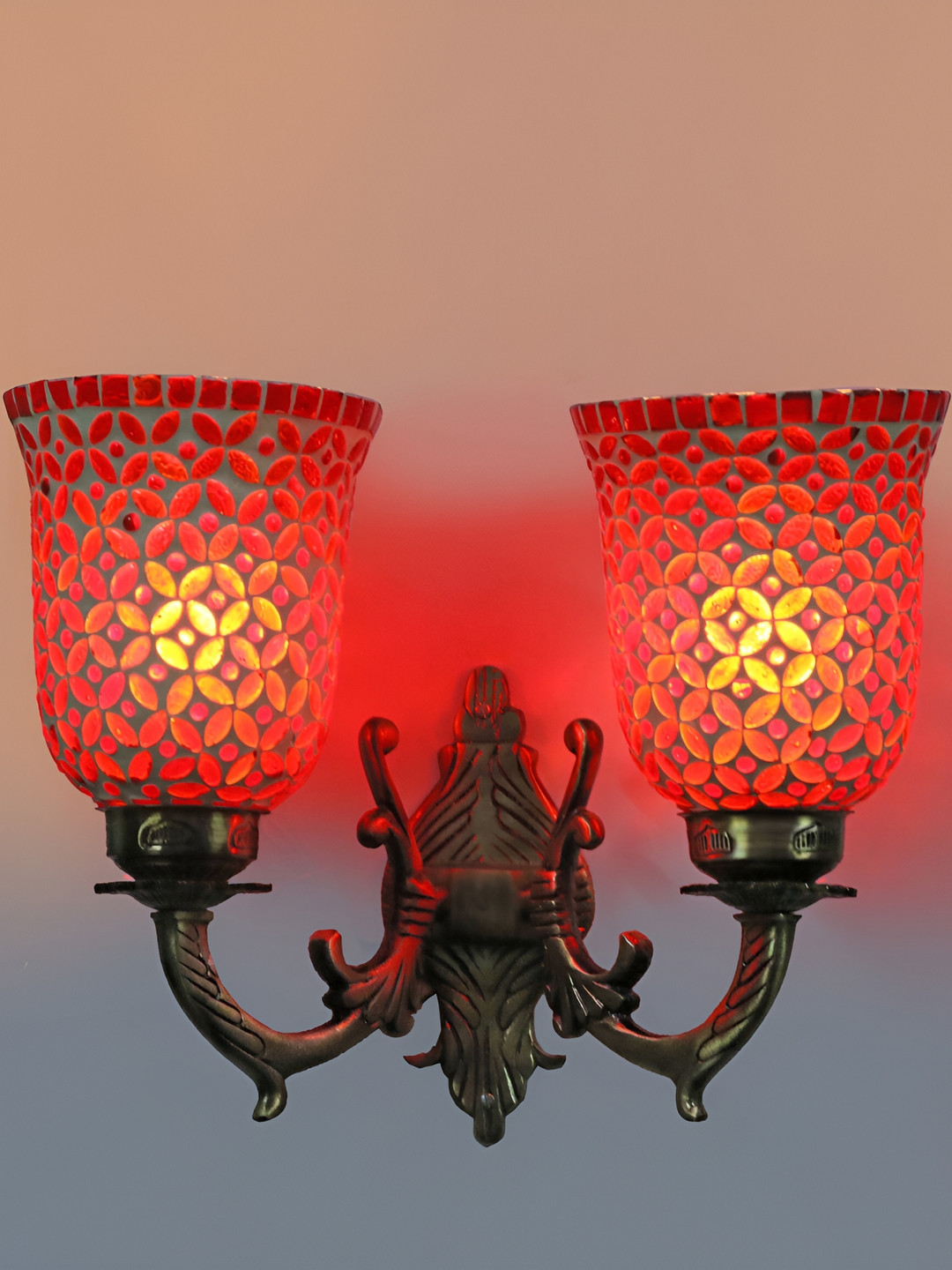 

1ST TIME White & Maroon Textured Glass Traditional Wall Lamp