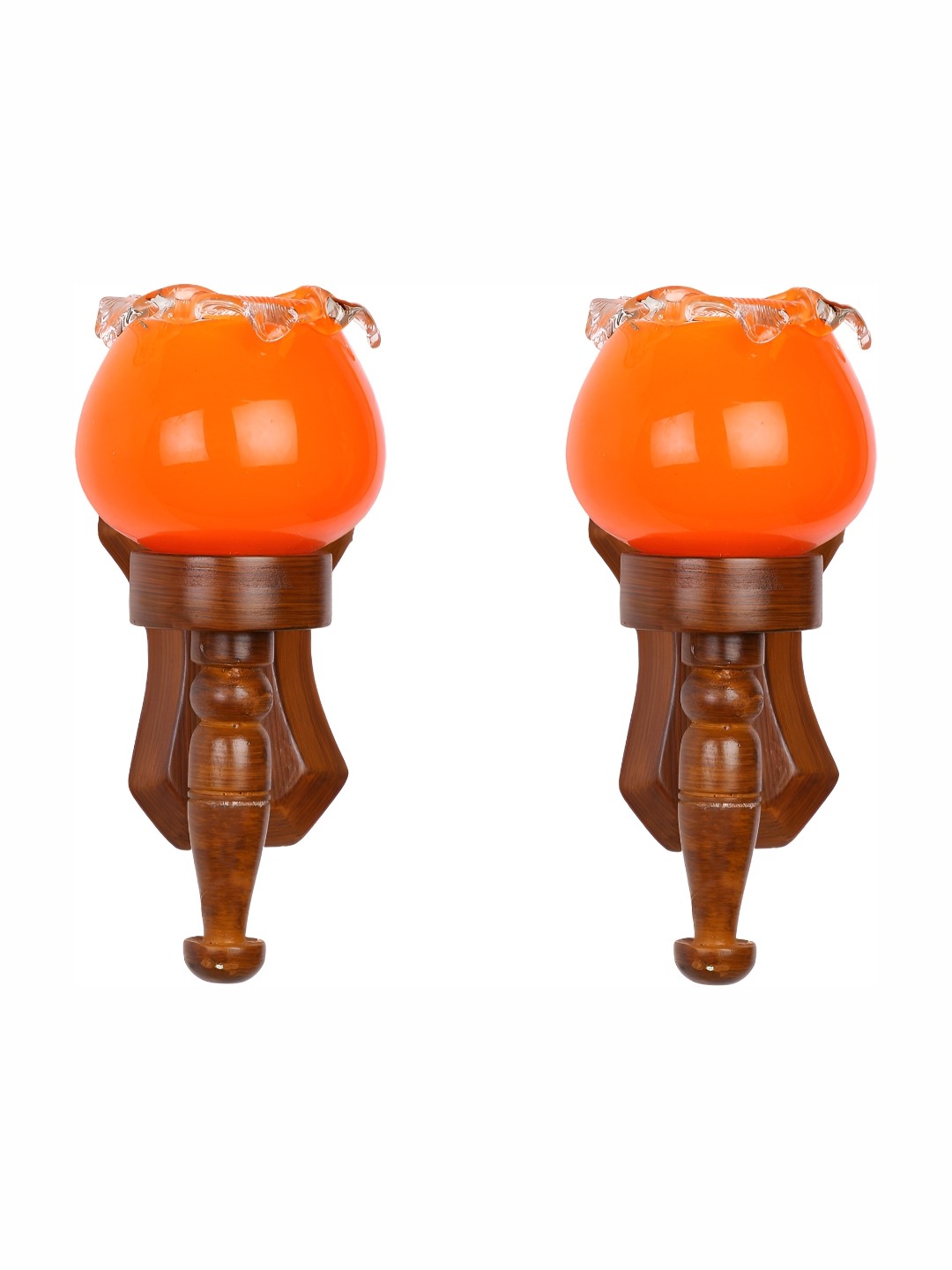 

1ST TIME Orange & Transparent 2 Pieces Glass Traditional Bell Shaped Wall Lamps