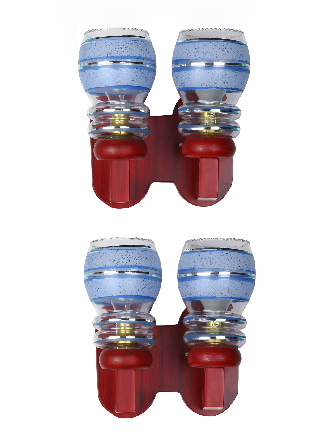 

1ST TIME Blue & Transparent 2 Pieces Printed Glass Contemporary Bell Shaped Wall Lamps