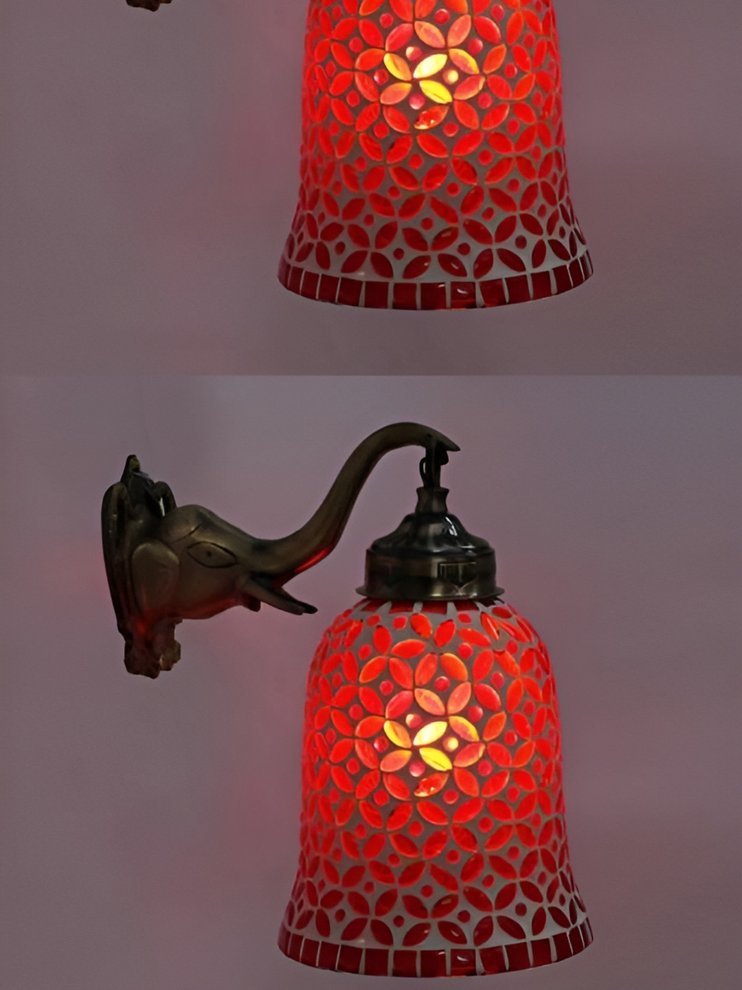 

1ST TIME White & Red 2 Pieces Textured Glass Contemporary Bell Shaped Wall Lamps