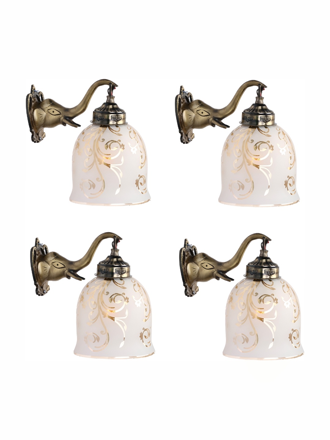 

1ST TIME White & Gold-Toned 4 Pieces Printed Glass Traditional Bell Shaped Wall Lamps