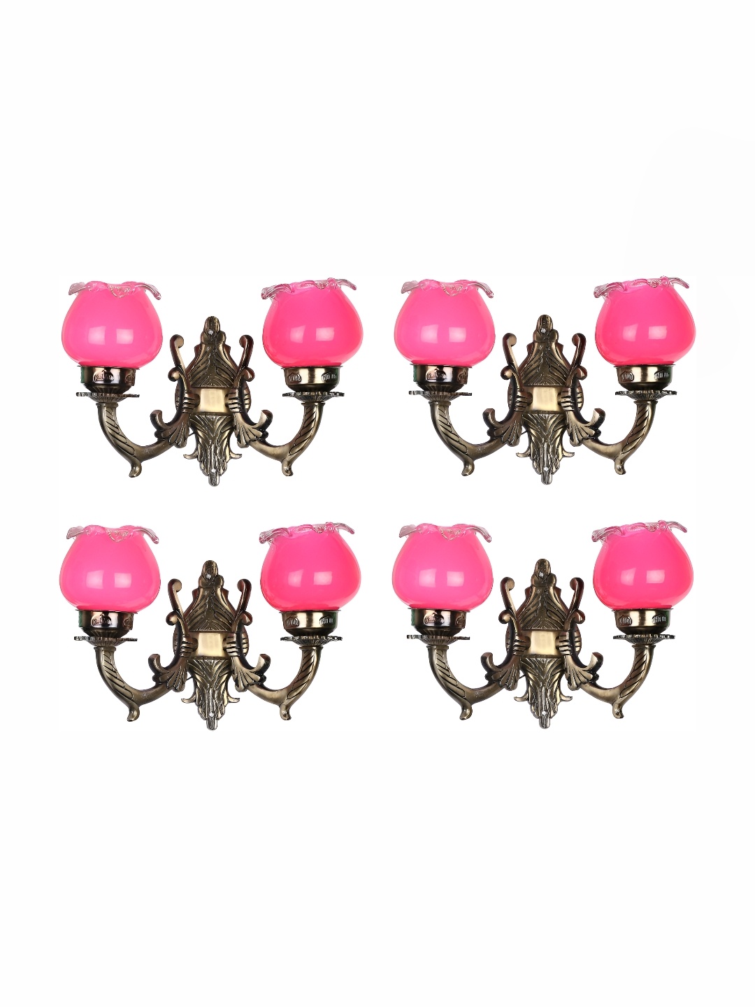 

1ST TIME Pink & Bronze-Toned 4 Pcs Glass Traditional Abstract Shaped Wall Lamps