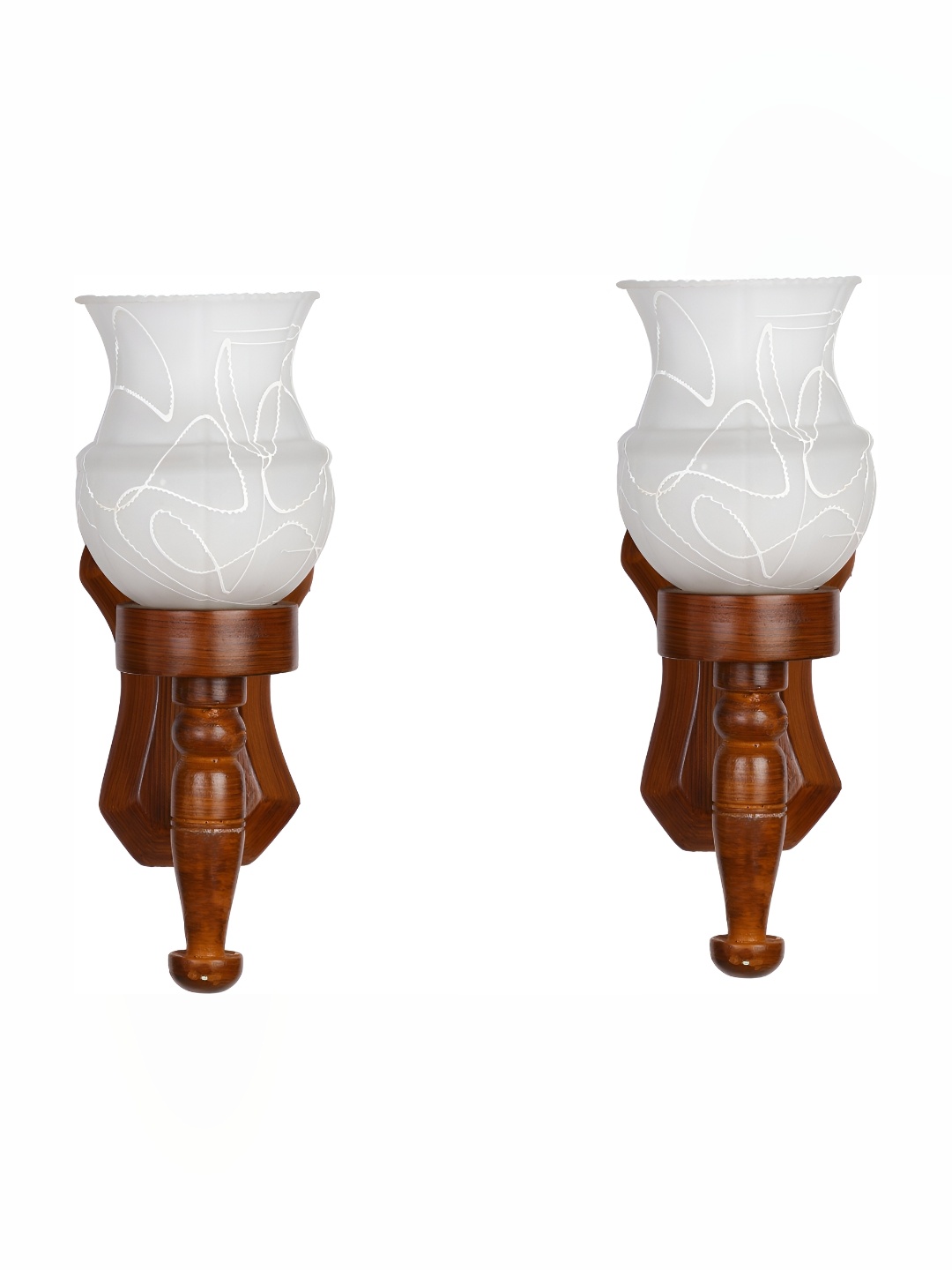 

1ST TIME White & Brown 2 Pcs Printed Glass Traditional Abstract Shaped Wall Lamps
