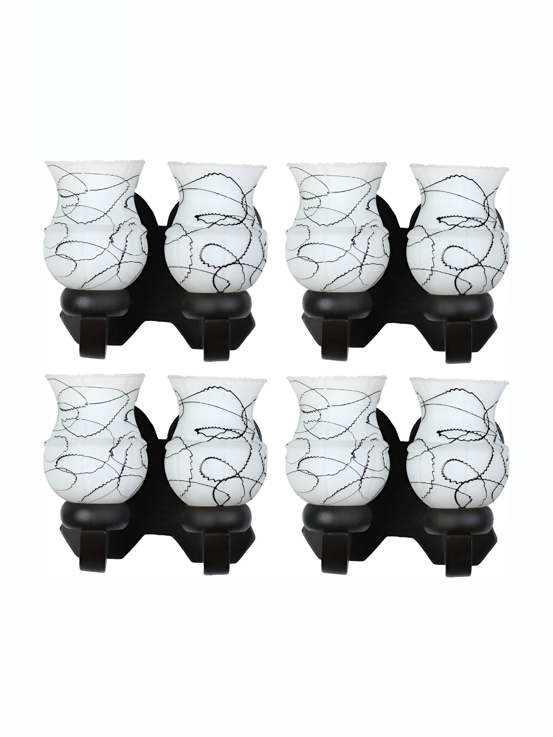 

1ST TIME White & Black 4 Pieces Printed Glass Contemporary Wall Lamps