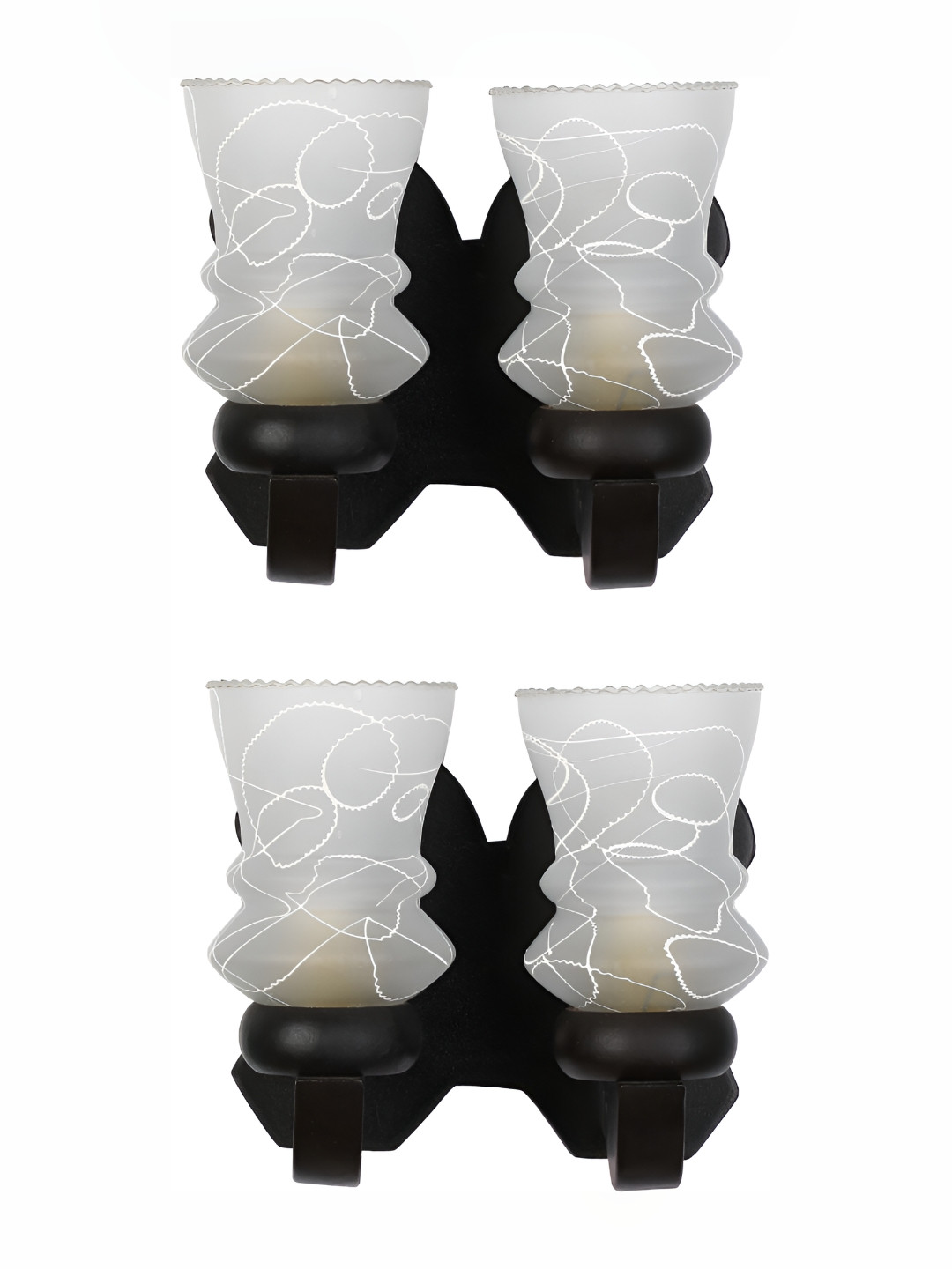 

1ST TIME White & Black 2 Pieces Printed Glass Contemporary Bell Shaped Wall Lamps