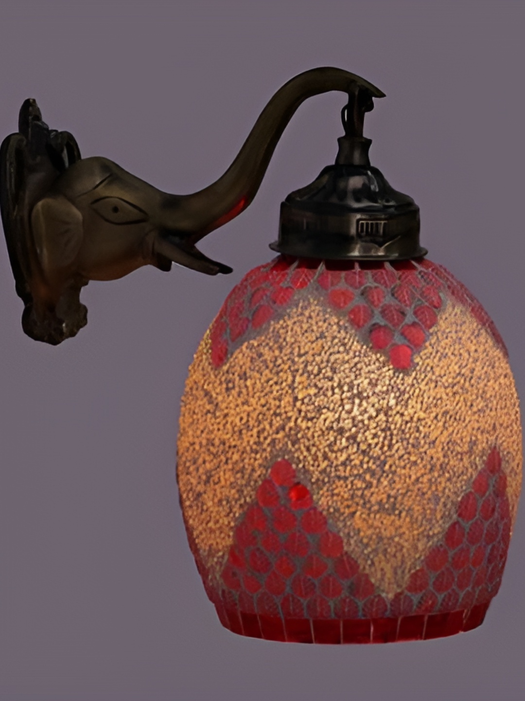 

1ST TIME Orange & Red Printed Bell Shaped Contemporary Glass Wall Lamp