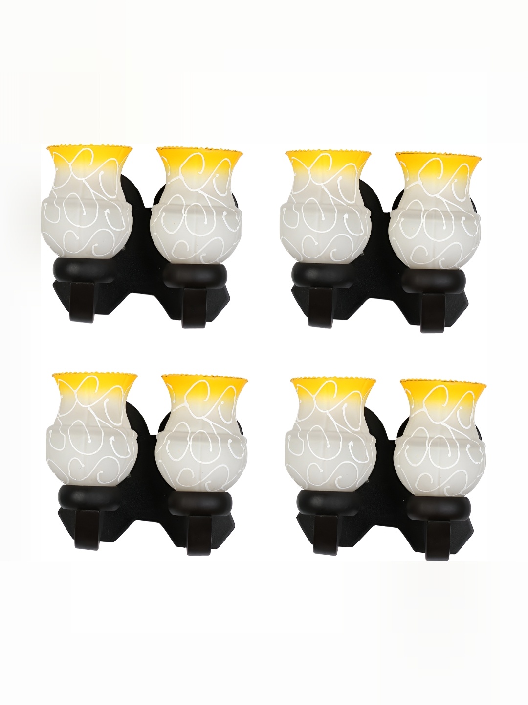 

1ST TIME White & Yellow 4 Pieces Printed Glass Contemporary Wall Lamps