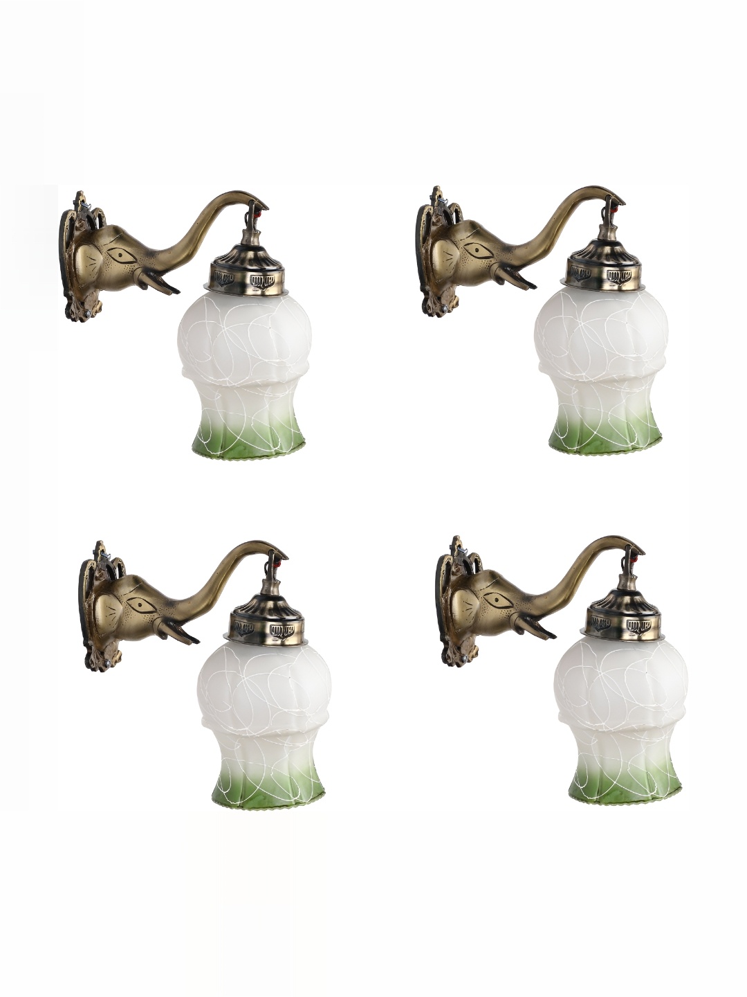 

1ST TIME White & Green 4 Pieces Printed Glass Contemporary Wall Lamps