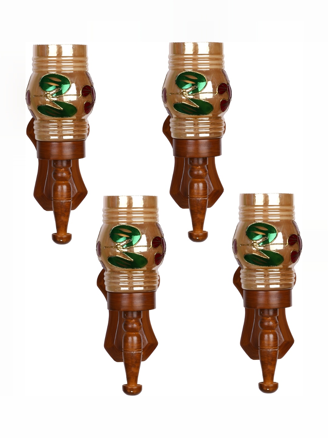 

1ST TIME Brown & Green 4 Pieces Printed Abstract Shaped Glass Wall Lamps