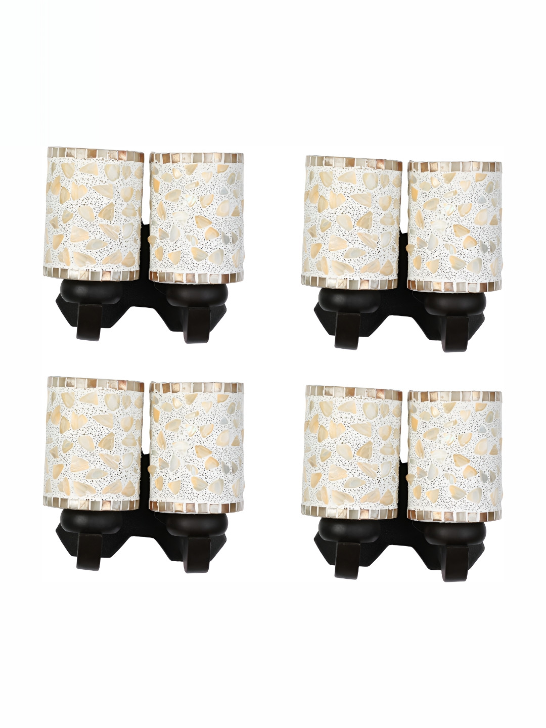 

1ST TIME White & Cream 4 Pieces Printed Glass Contemporary Cylinder Shaped Wall Lamps