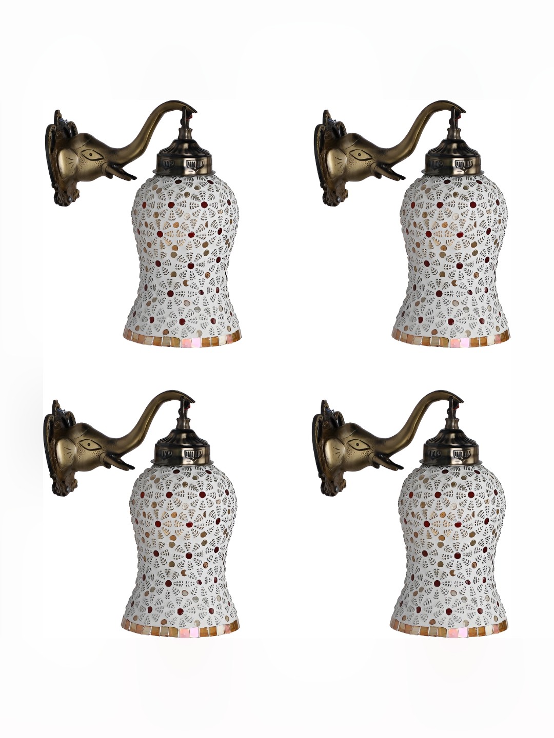 

1ST TIME White & Red 4 Pieces Textured Glass Contemporary Bell Shaped Wall Lamps