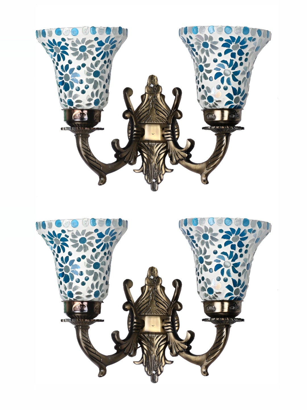 

1ST TIME White & Blue 2 Pieces Printed Glass Contemporary Wall Lamp