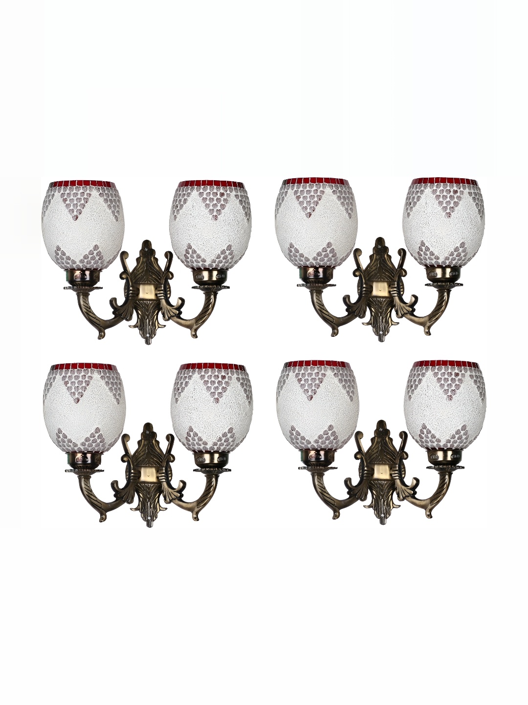 

1ST TIME White & Red 4 Pieces Textured Glass Traditional Wall Lamp