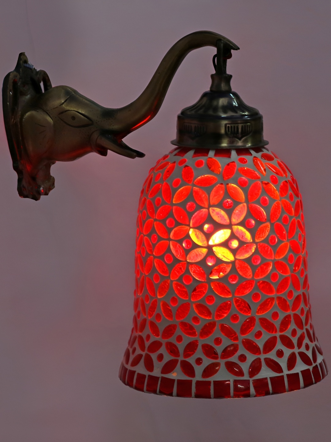 

1ST TIME White & Red Textured Glass Contemporary Bell Shaped Wall Lamp