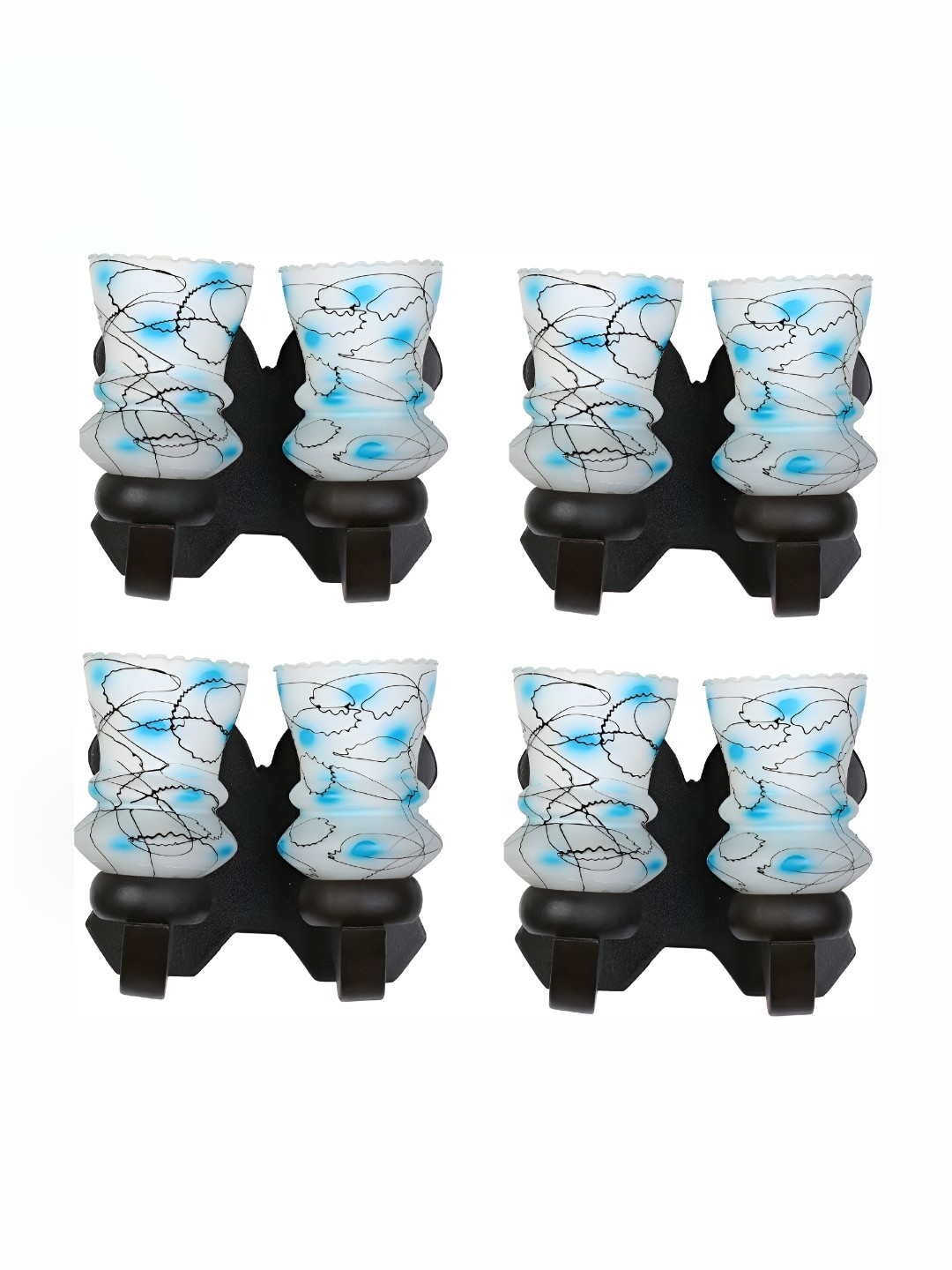

1ST TIME White & Blue 4 Pieces Printed Glass Contemporary Abstract Shaped Wall Lamps