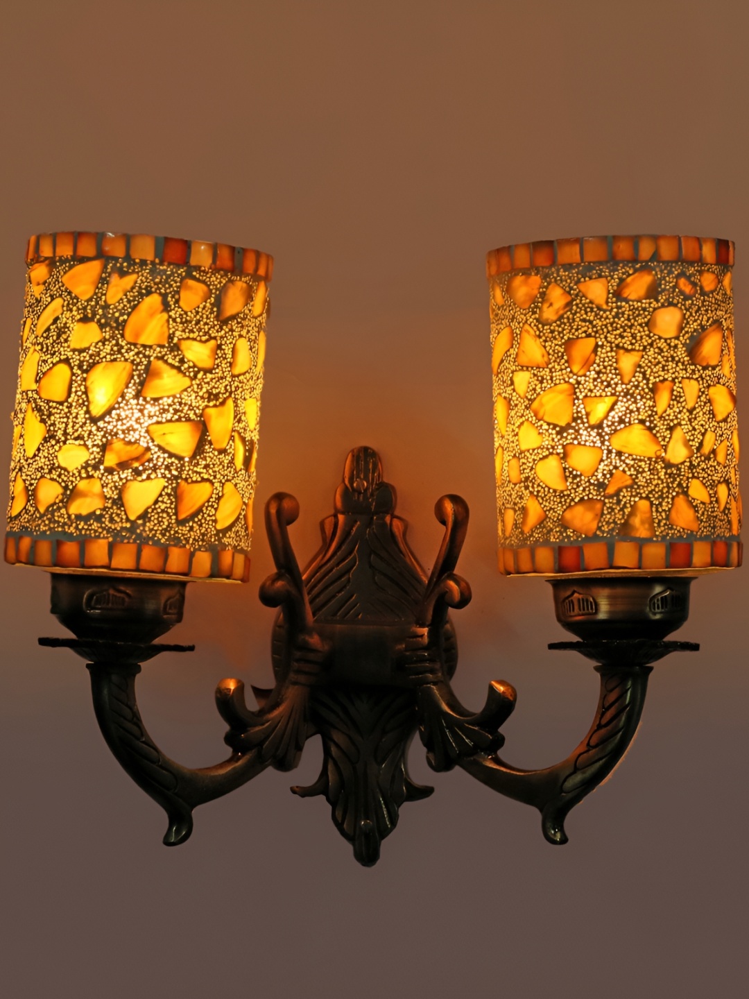 

1ST TIME White & Gold-Toned Textured Glass Traditional Cylinder Shaped Wall Lamp