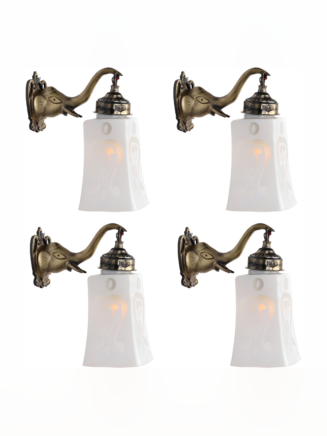 

1ST TIME White & Gold Toned 4 Pieces Printed Glass Contemporary Wall Lamps