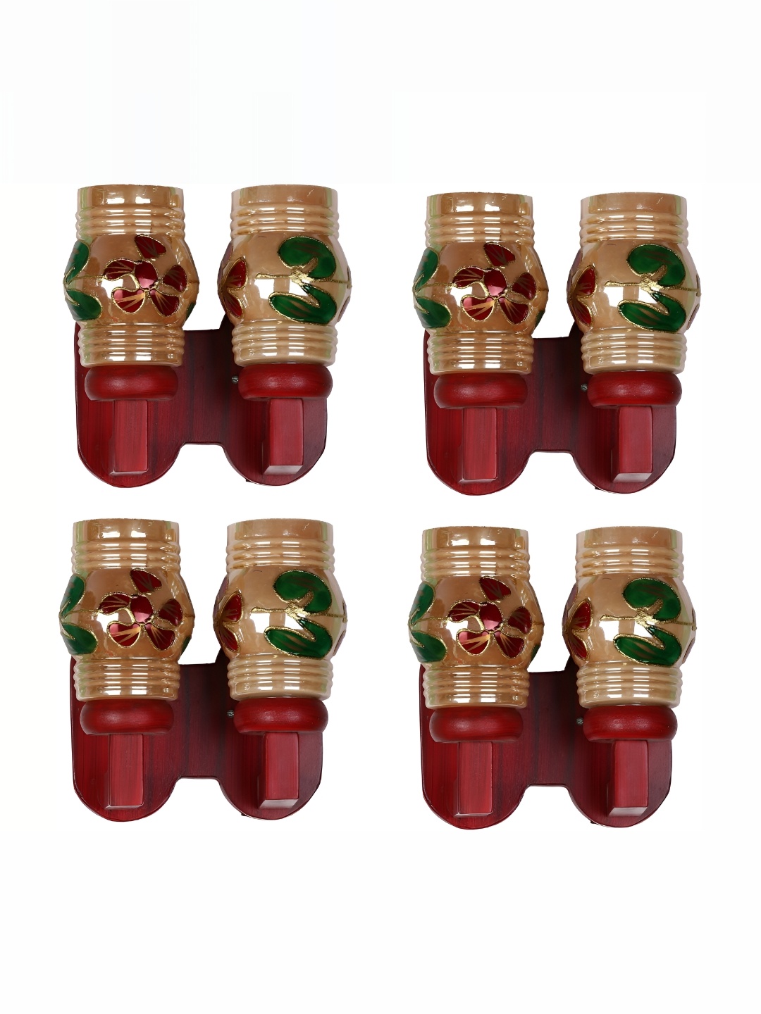 

1ST TIME Gold-Toned & Red 4 Pieces Printed Glass Traditional Wall Lamps