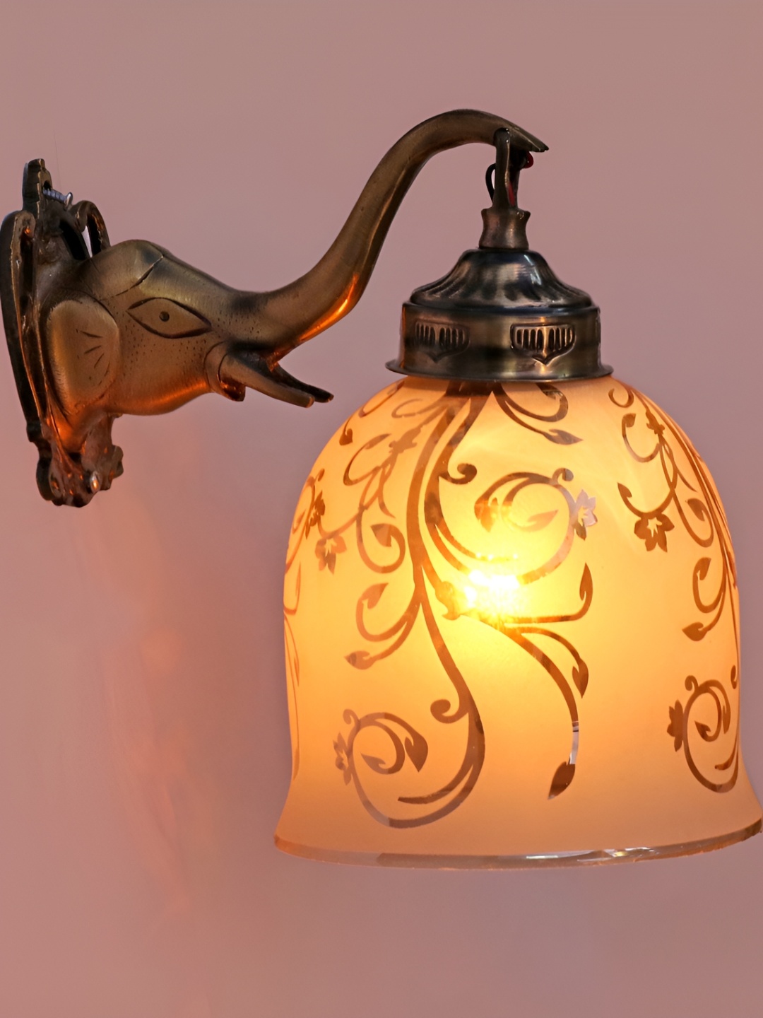 

1ST TIME White & Gold-Toned Printed Glass Contemporary Wall Lamp
