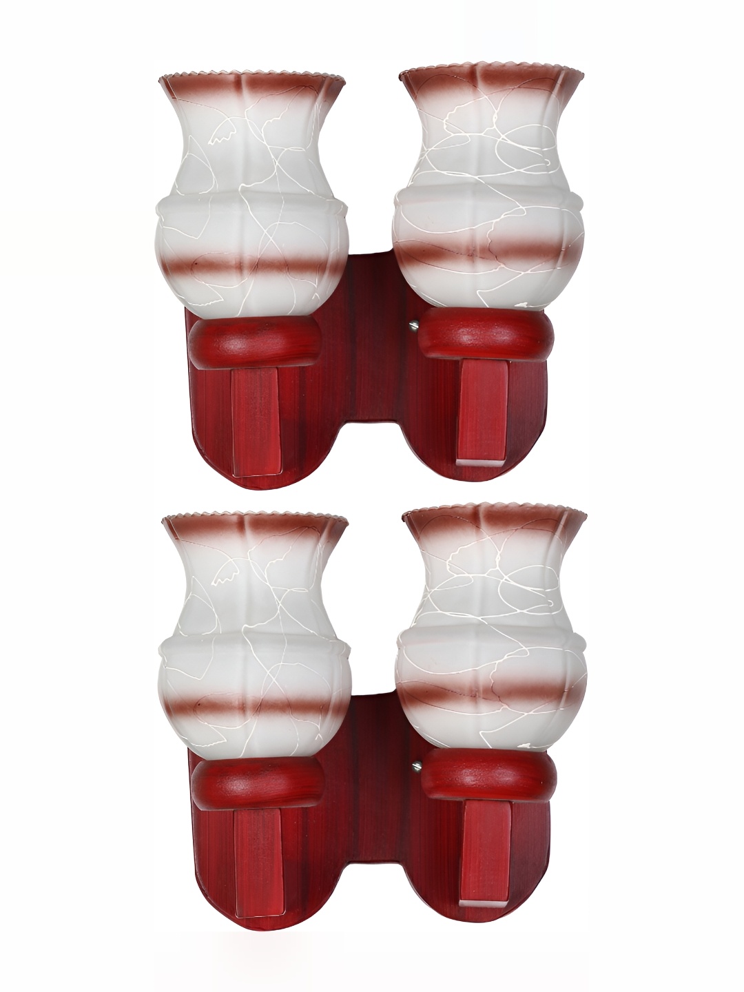 

1ST TIME White & Maroon 2 Pieces Printed Glass Contemporary Wall Lamps