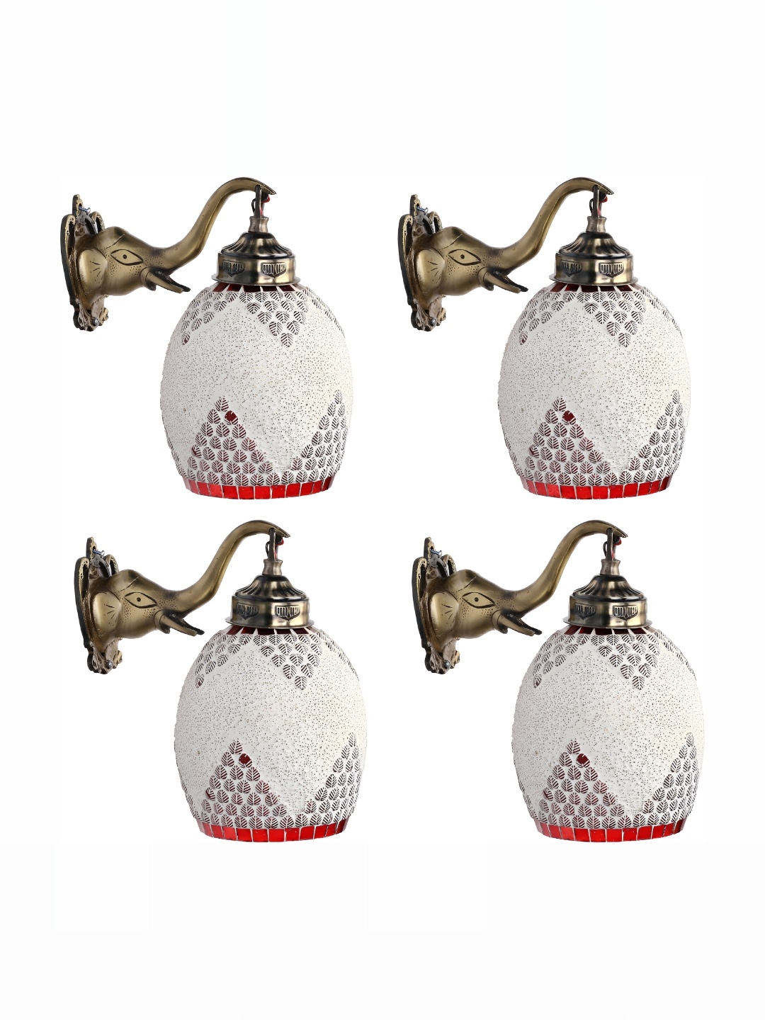 

1ST TIME White & Maroon 4 Pieces Textured Glass Contemporary Bell Shaped Wall Lamps
