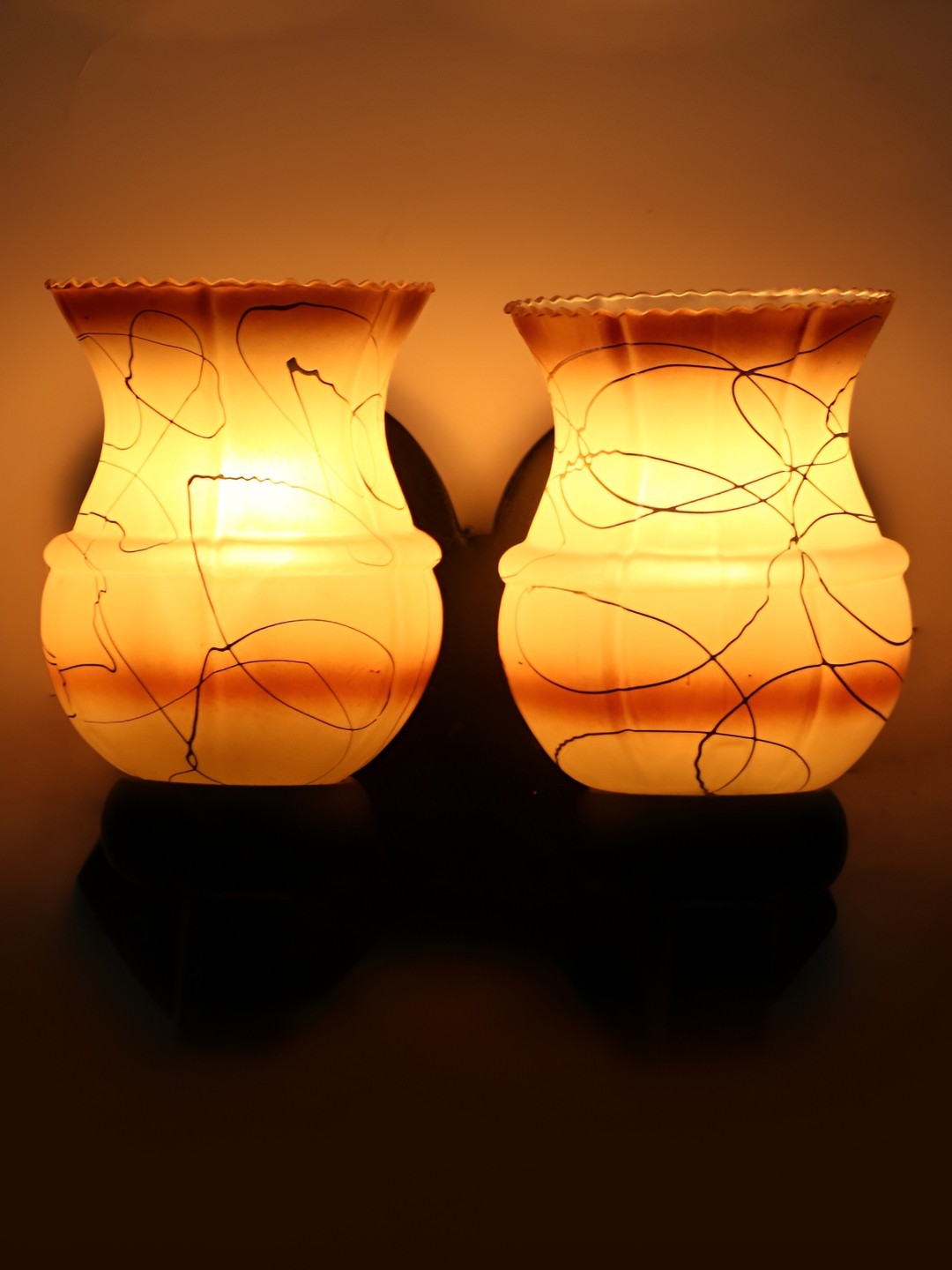 

1ST TIME White & Brown Printed Bell Shaped Contemporary Glass Wall Lamp