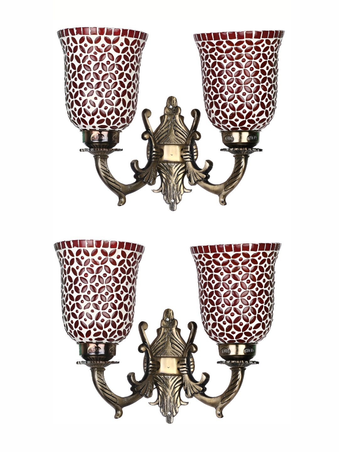 

1ST TIME White & Red 2 Pieces Textured Glass Contemporary Wall Lamp