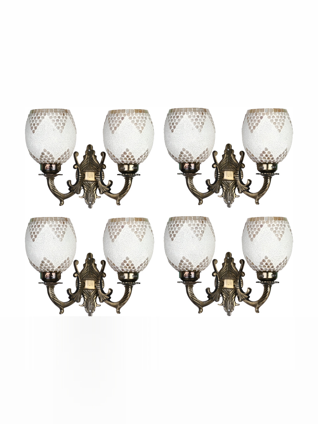 

1ST TIME White & Gold-Toned 4 Pcs Textured Bell Shaped Glass Wall Lamps