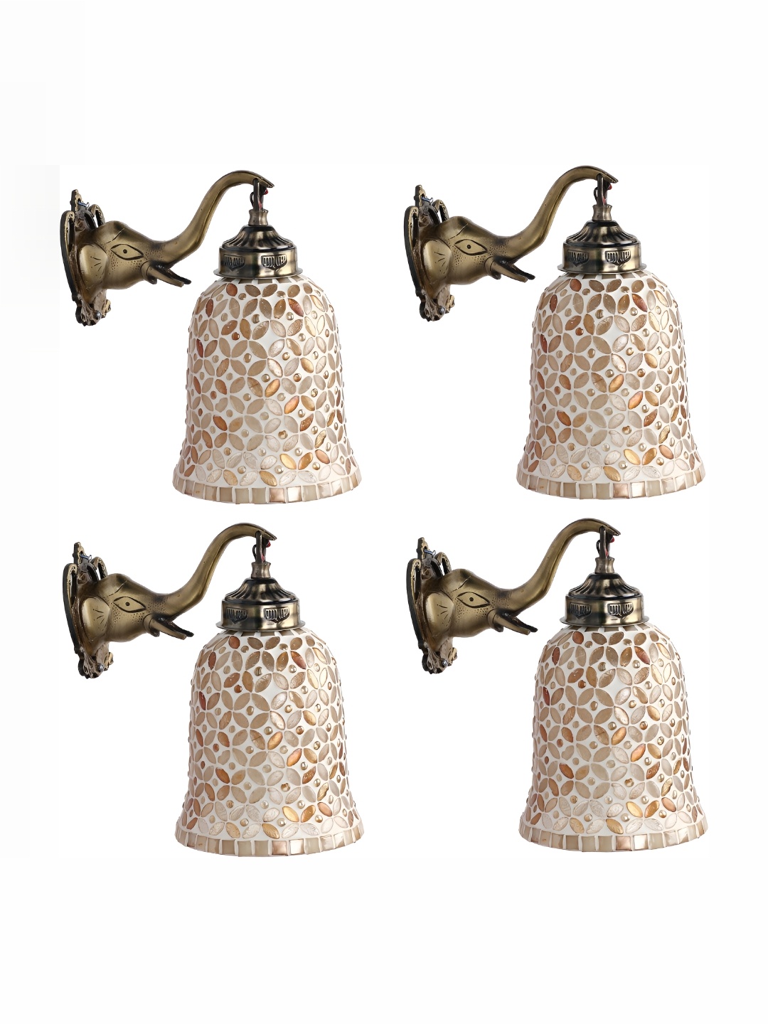 

1ST TIME White & Gold-Toned 4 Pcs Textured Bell Shaped Glass Wall Lamp