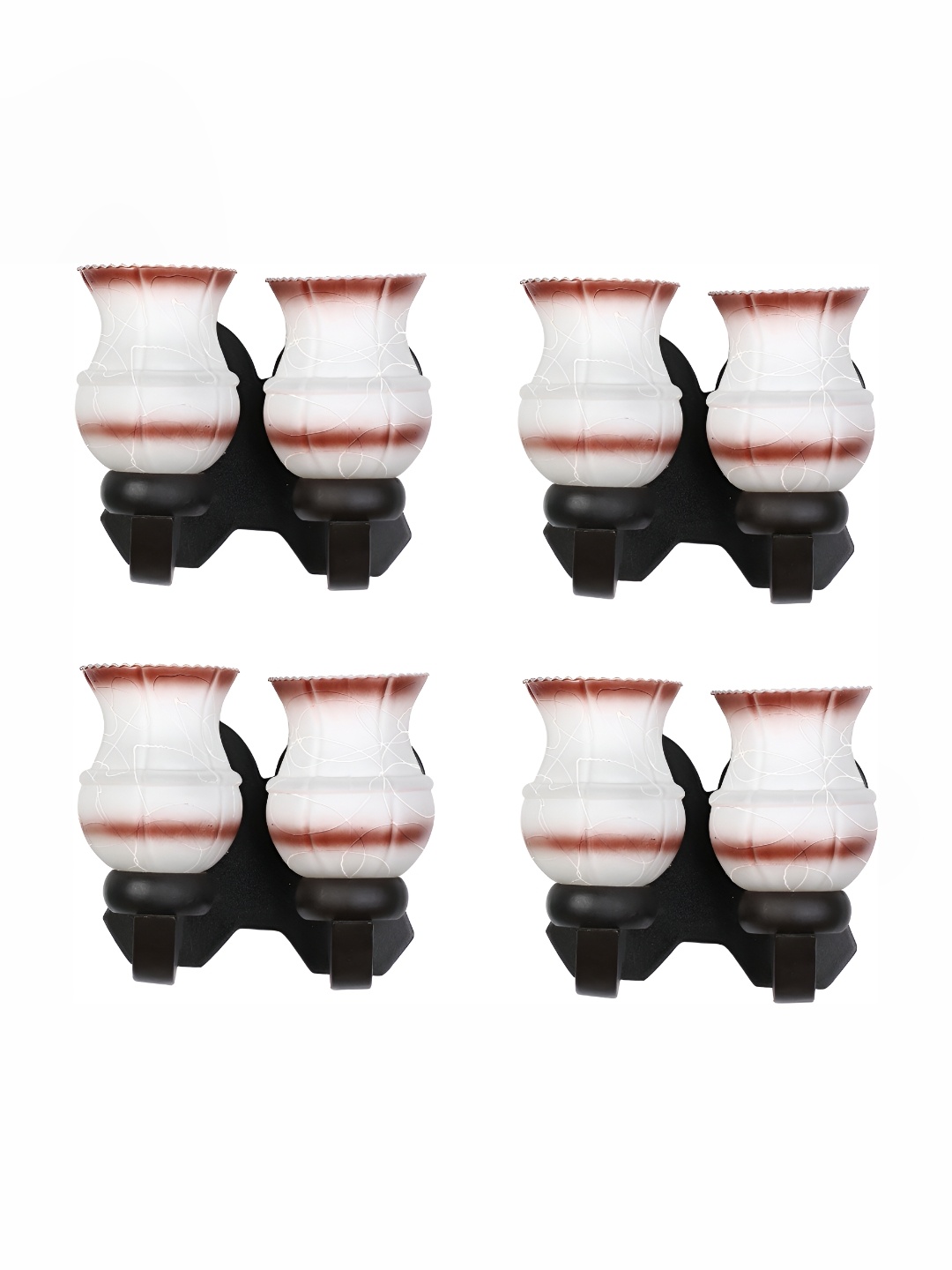 

1ST TIME White & Maroon 4 Pieces Printed Glass Contemporary Wall Lamps